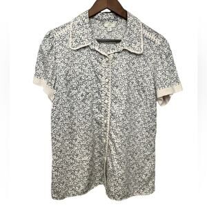 J. Jill Floral Crochet Detail Lightweight Button Blouse Size M